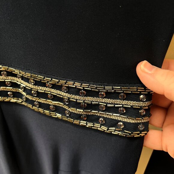 Lauren Ralph Lauren Navy Evening Gown With Beaded Waist &‎ Long Sleeves Size 4 - Picture 3 of 5